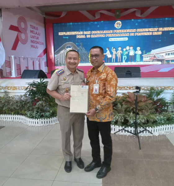 Hadiri Launching E-Sertifikat di Pekanbaru, Sekda Rohil: Upaya Mencegah Kejahatan Mafia Tanah