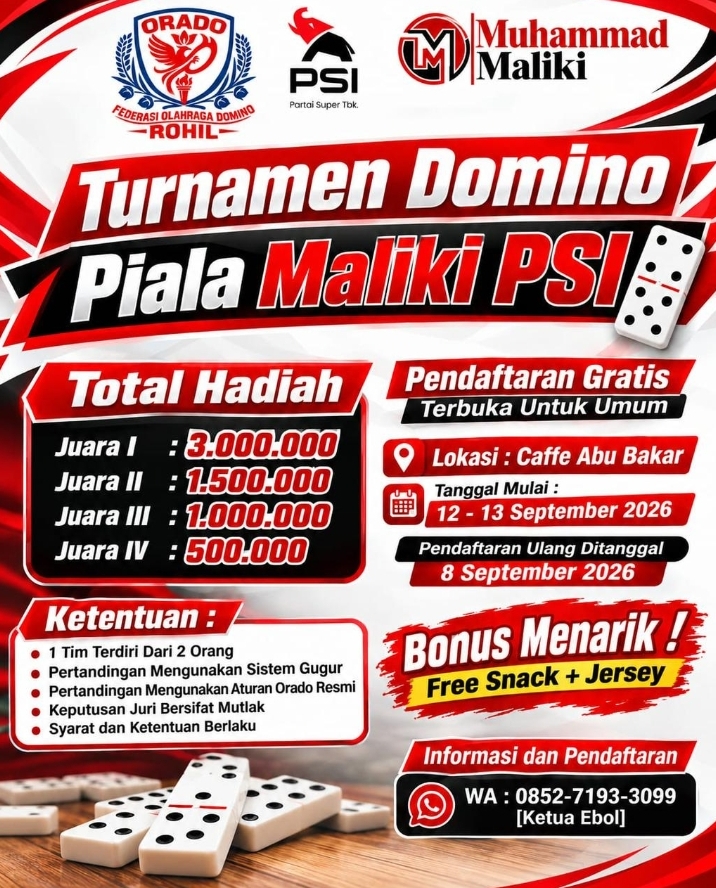 Buruan Daftar! Turnamen Domino Piala Maliki PSI Segera Dimulai